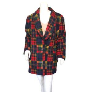 Vtg L.L. Bean Tartan Plaid Wool Jacket Overcoat Coat